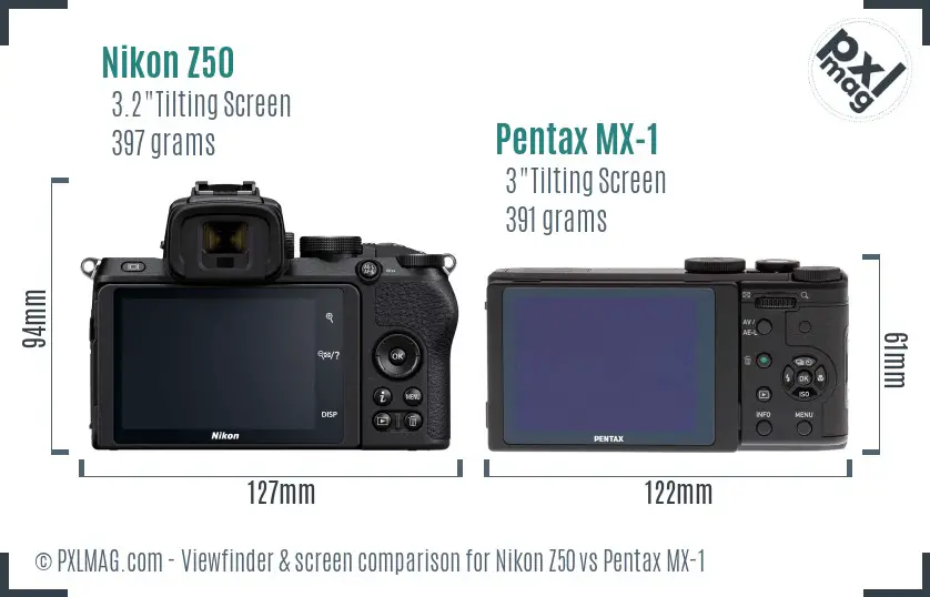 Nikon Z50 vs Pentax MX-1 Screen and Viewfinder comparison