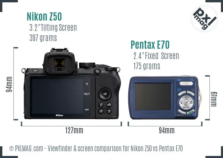 Nikon Z50 vs Pentax E70 Screen and Viewfinder comparison
