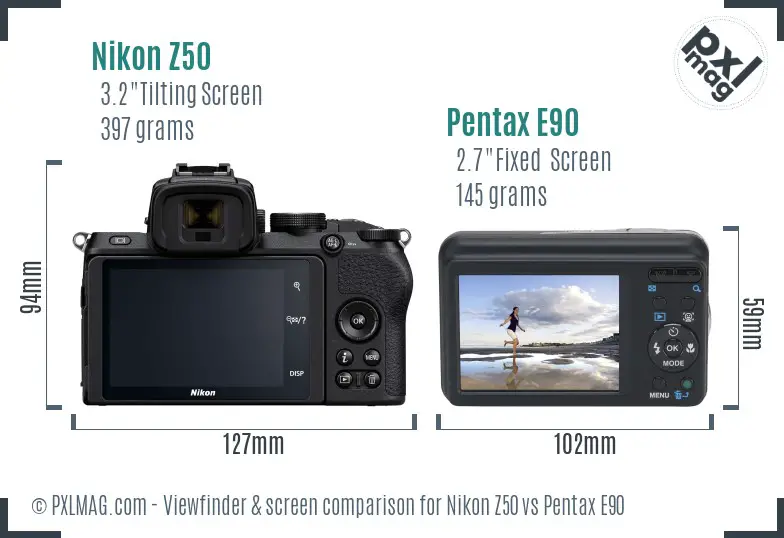 Nikon Z50 vs Pentax E90 Screen and Viewfinder comparison