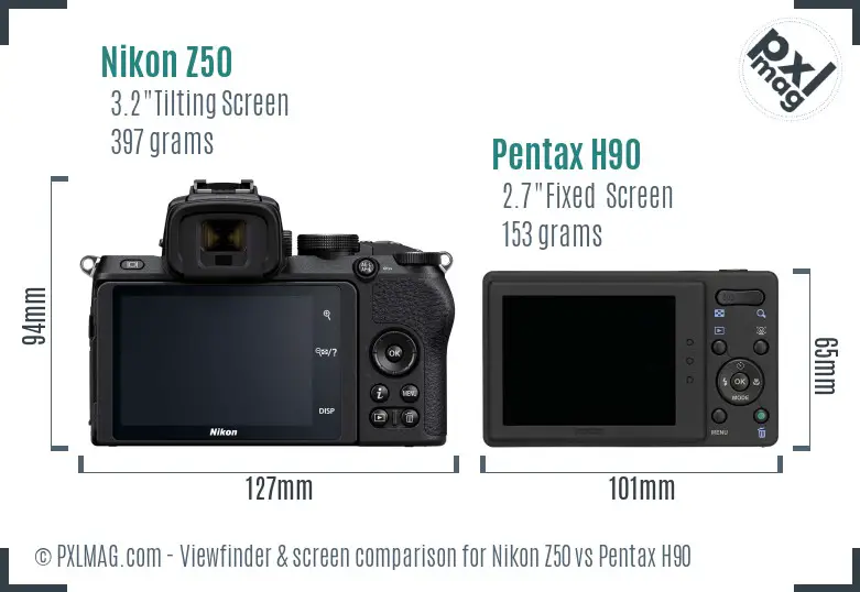 Nikon Z50 vs Pentax H90 Screen and Viewfinder comparison