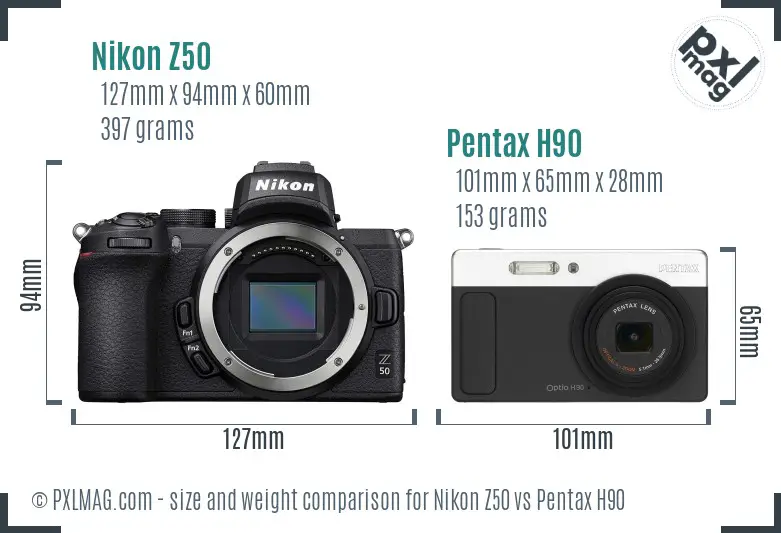 Nikon Z50 vs Pentax H90 size comparison