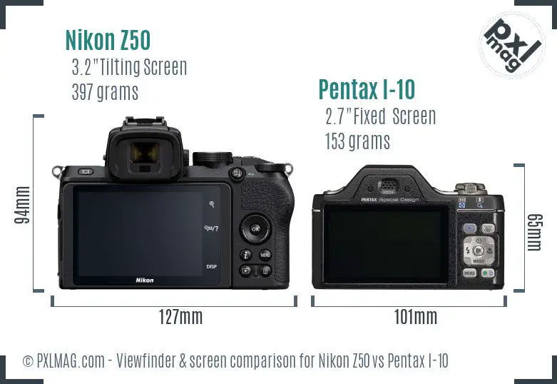 Nikon Z50 vs Pentax I-10 Screen and Viewfinder comparison