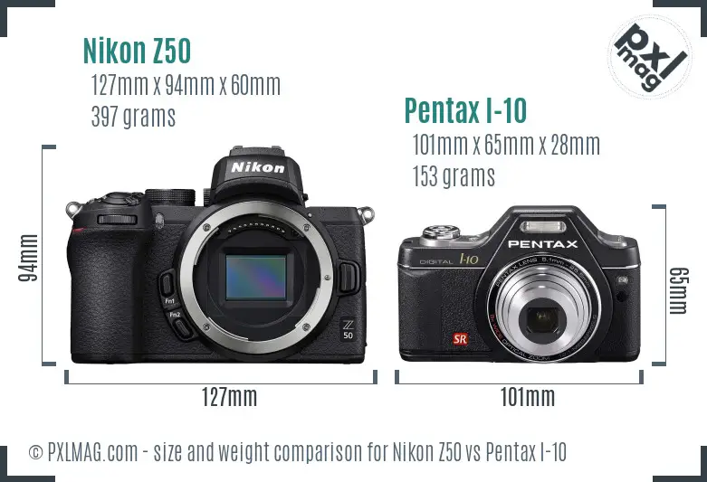 Nikon Z50 vs Pentax I-10 size comparison