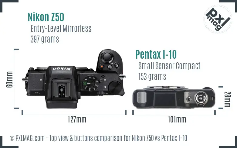 Nikon Z50 vs Pentax I-10 top view buttons comparison