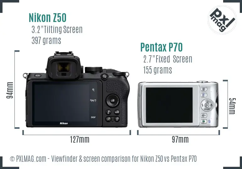 Nikon Z50 vs Pentax P70 Screen and Viewfinder comparison