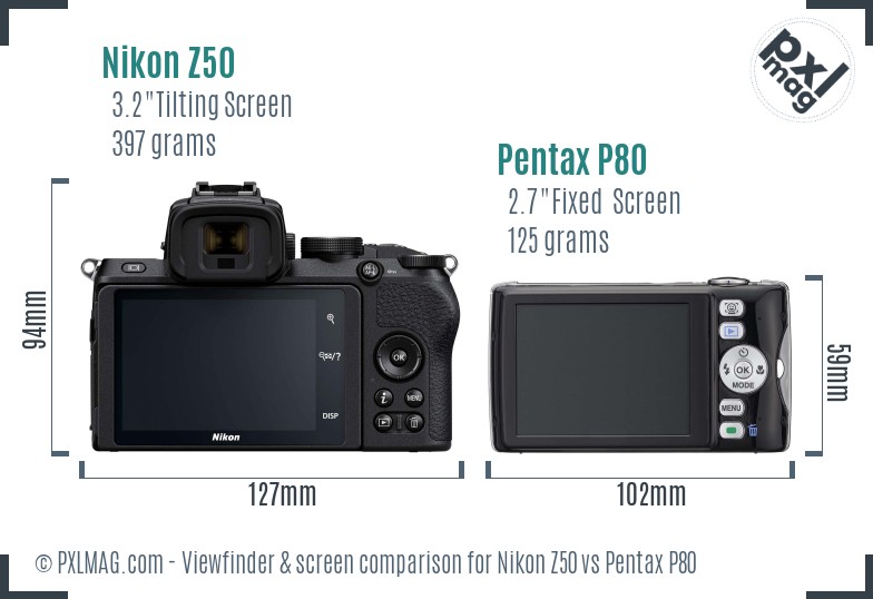 Nikon Z50 vs Pentax P80 Screen and Viewfinder comparison