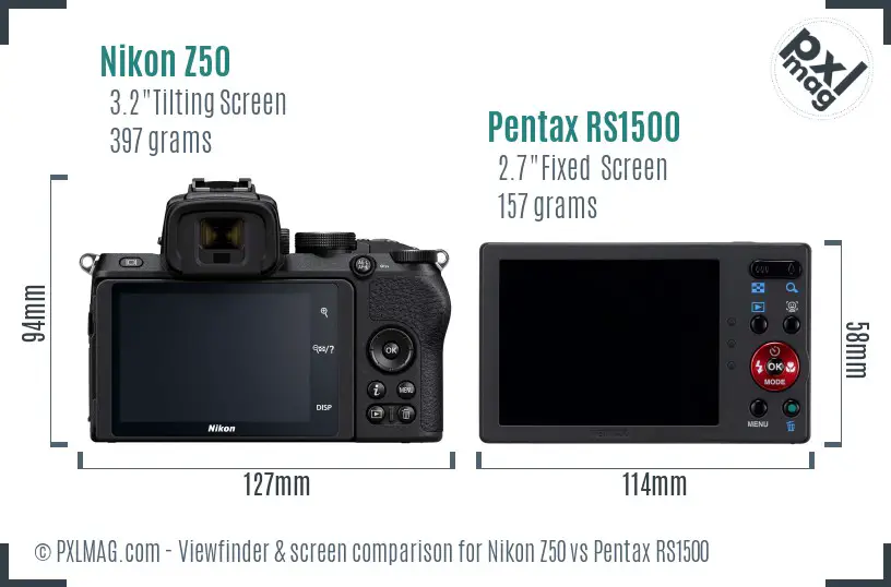 Nikon Z50 vs Pentax RS1500 Screen and Viewfinder comparison