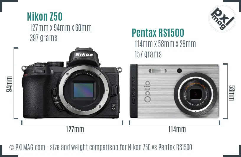 Nikon Z50 vs Pentax RS1500 size comparison