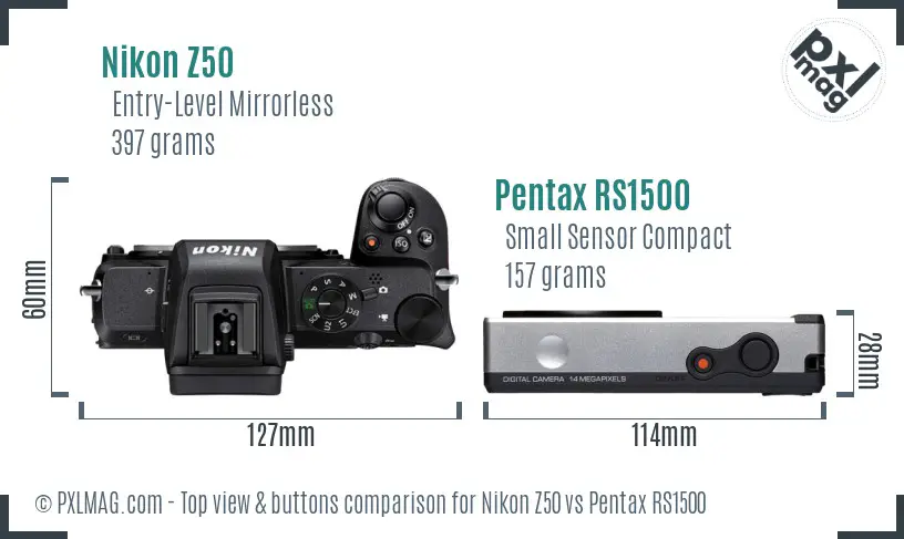 Nikon Z50 vs Pentax RS1500 top view buttons comparison