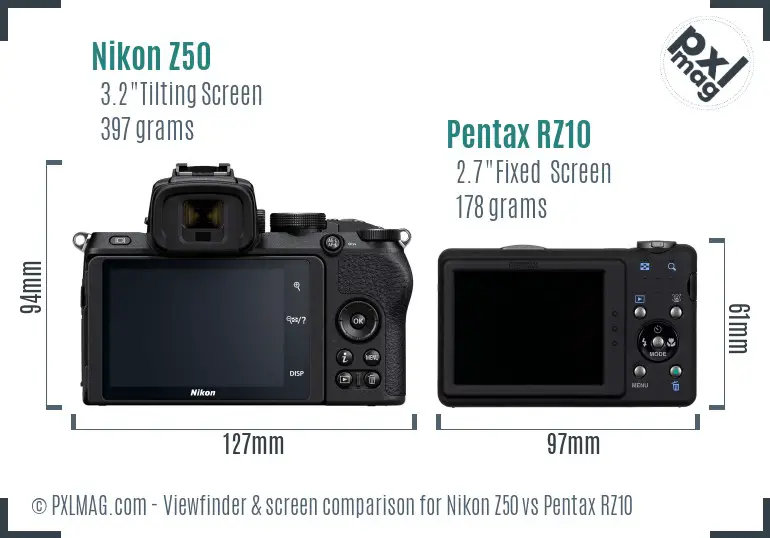 Nikon Z50 vs Pentax RZ10 Screen and Viewfinder comparison