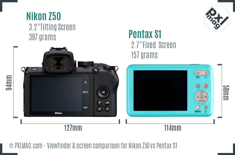 Nikon Z50 vs Pentax S1 Screen and Viewfinder comparison