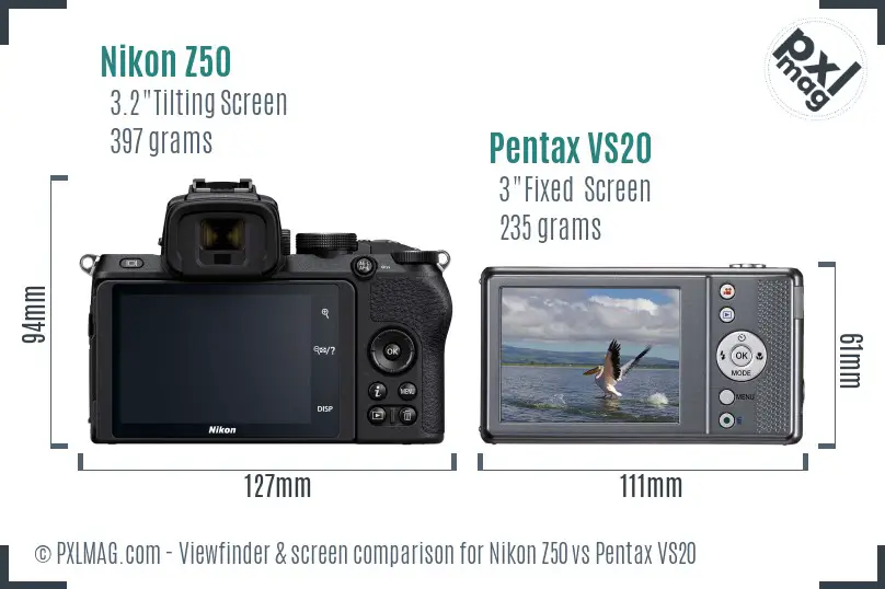 Nikon Z50 vs Pentax VS20 Screen and Viewfinder comparison