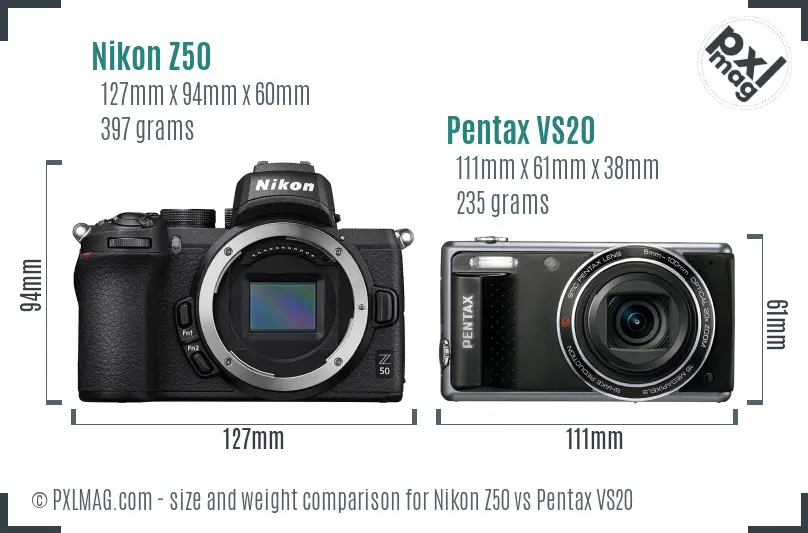 Nikon Z50 vs Pentax VS20 size comparison