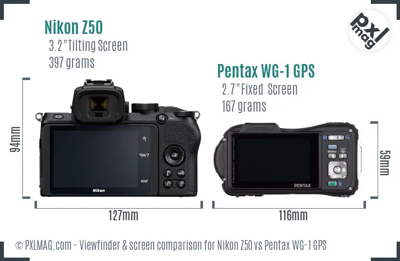 Nikon Z50 vs Pentax WG-1 GPS Screen and Viewfinder comparison