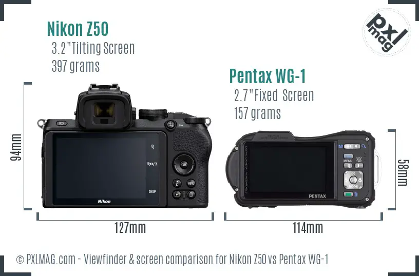 Nikon Z50 vs Pentax WG-1 Screen and Viewfinder comparison