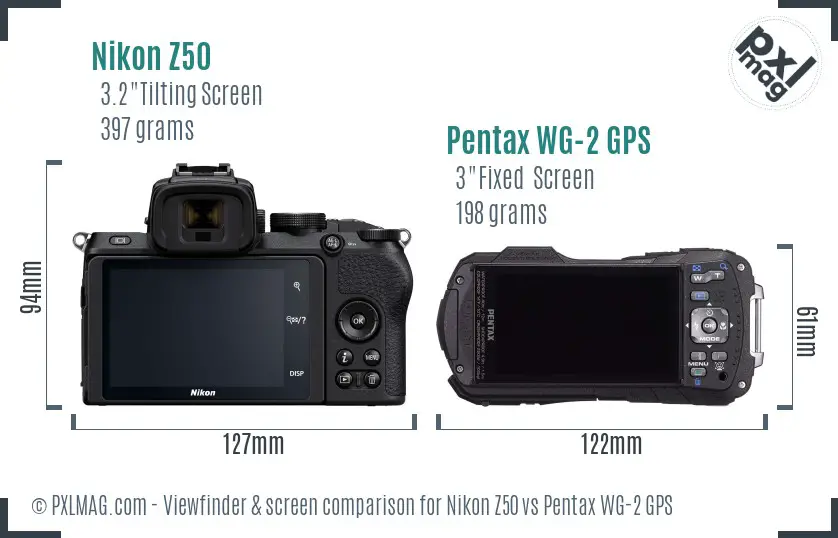 Nikon Z50 vs Pentax WG-2 GPS Screen and Viewfinder comparison