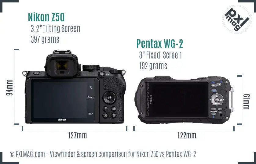 Nikon Z50 vs Pentax WG-2 Screen and Viewfinder comparison