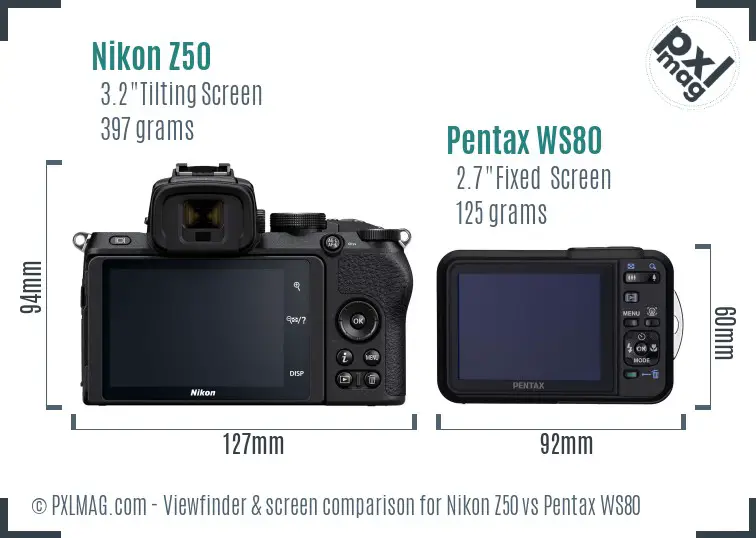 Nikon Z50 vs Pentax WS80 Screen and Viewfinder comparison