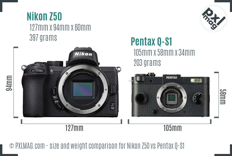 Nikon Z50 vs Pentax Q-S1 size comparison