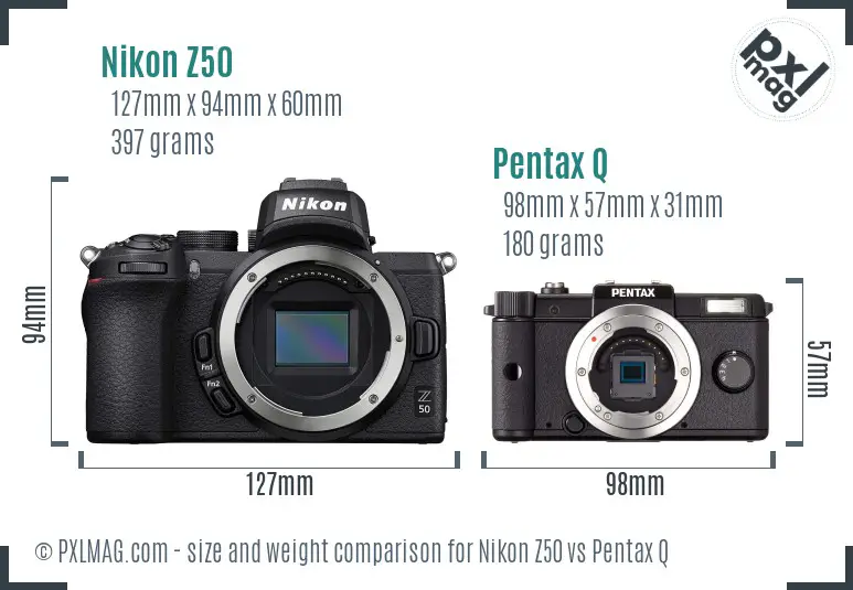 Nikon Z50 vs Pentax Q size comparison