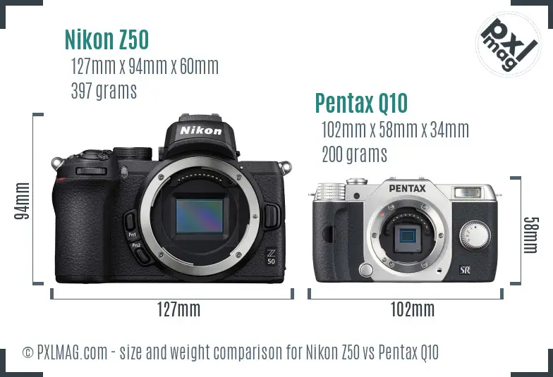 Nikon Z50 vs Pentax Q10 size comparison