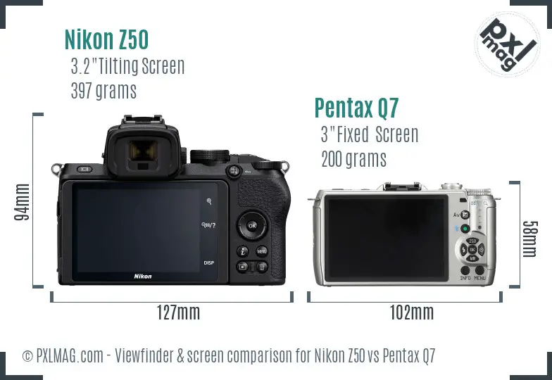 Nikon Z50 vs Pentax Q7 Screen and Viewfinder comparison