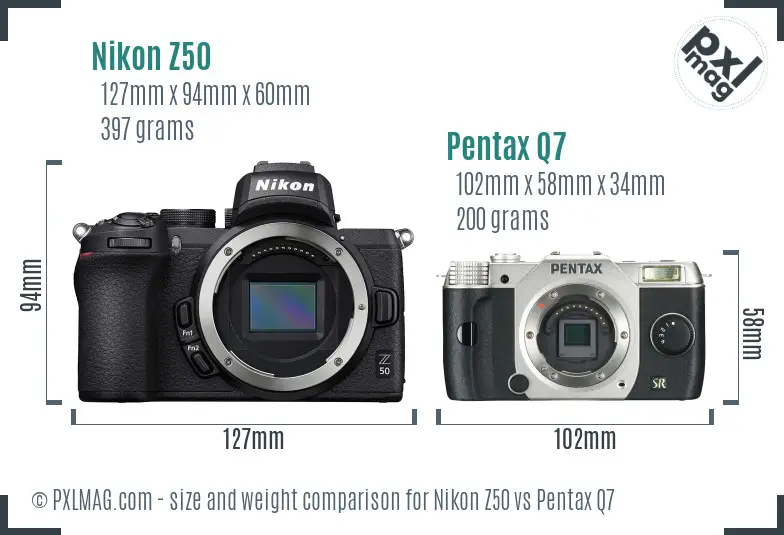 Nikon Z50 vs Pentax Q7 size comparison