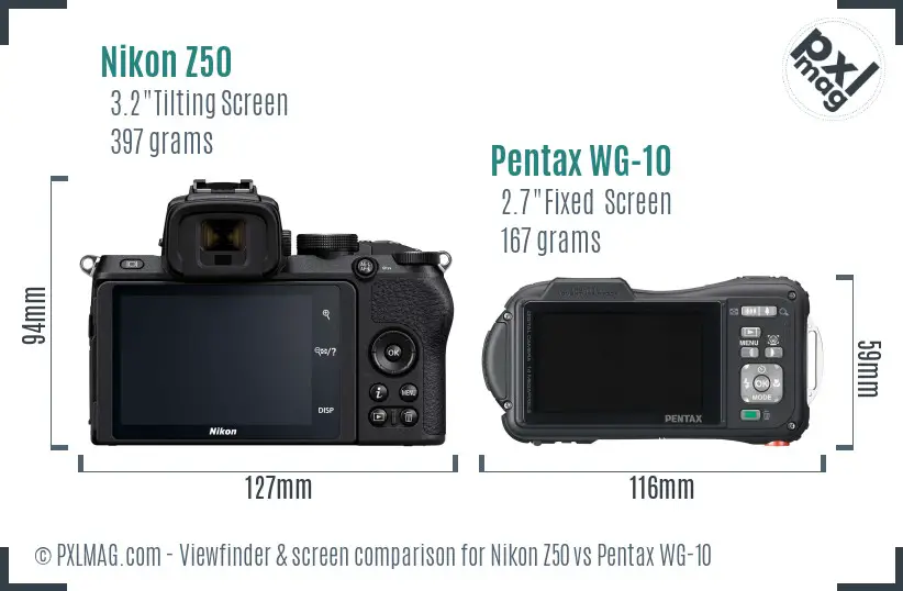 Nikon Z50 vs Pentax WG-10 Screen and Viewfinder comparison Nikon Z50 vs Pentax WG-10 Screen and Viewfinder comparison