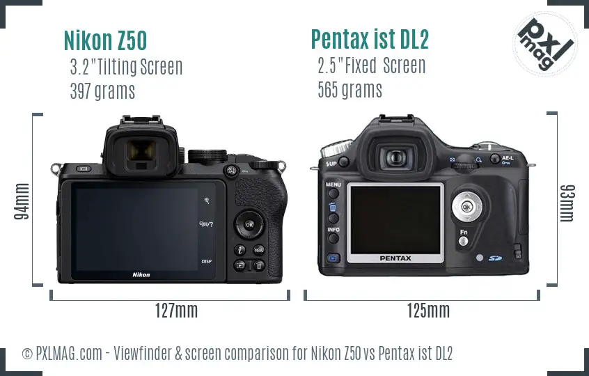 Nikon Z50 vs Pentax ist DL2 Screen and Viewfinder comparison