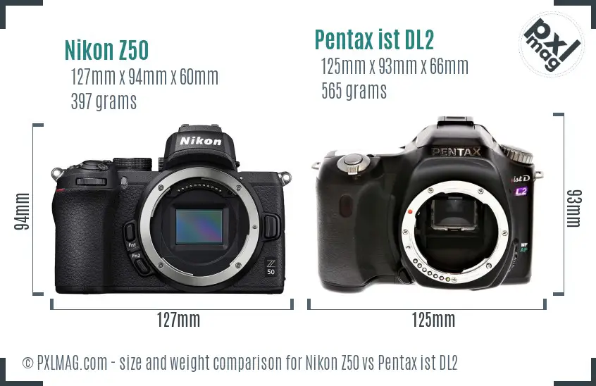 Nikon Z50 vs Pentax ist DL2 size comparison