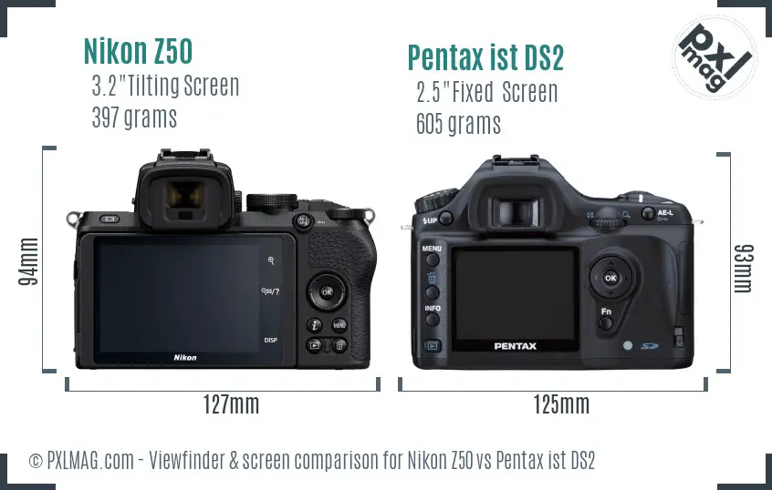Nikon Z50 vs Pentax ist DS2 Screen and Viewfinder comparison