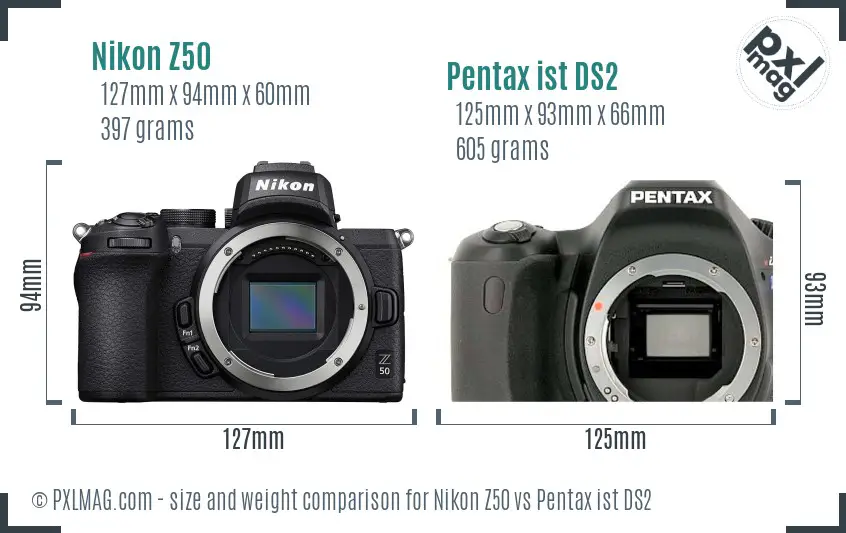 Nikon Z50 vs Pentax ist DS2 size comparison