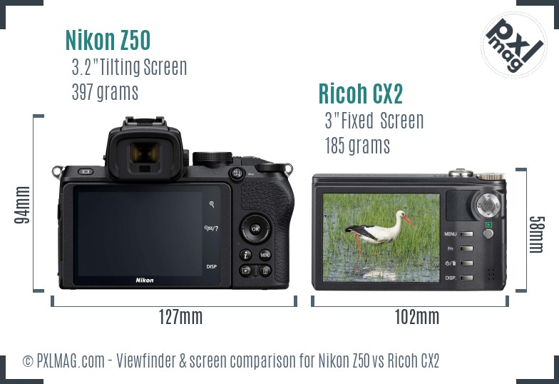 Nikon Z50 vs Ricoh CX2 Screen and Viewfinder comparison