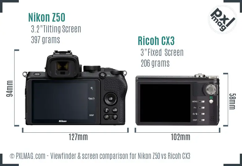 Nikon Z50 vs Ricoh CX3 Screen and Viewfinder comparison Nikon Z50 vs Ricoh CX3 Screen and Viewfinder comparison