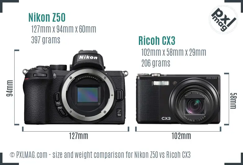 Nikon Z50 vs Ricoh CX3 size comparison Nikon Z50 vs Ricoh CX3 size comparison