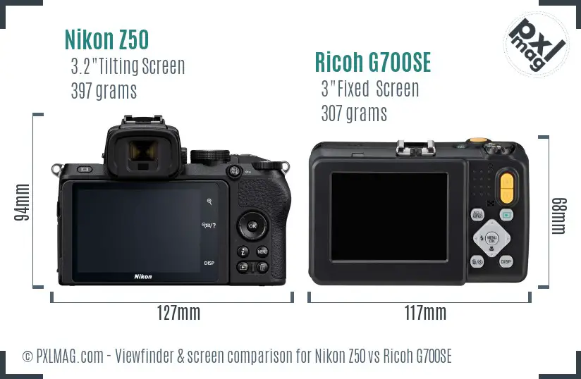 Nikon Z50 vs Ricoh G700SE Screen and Viewfinder comparison