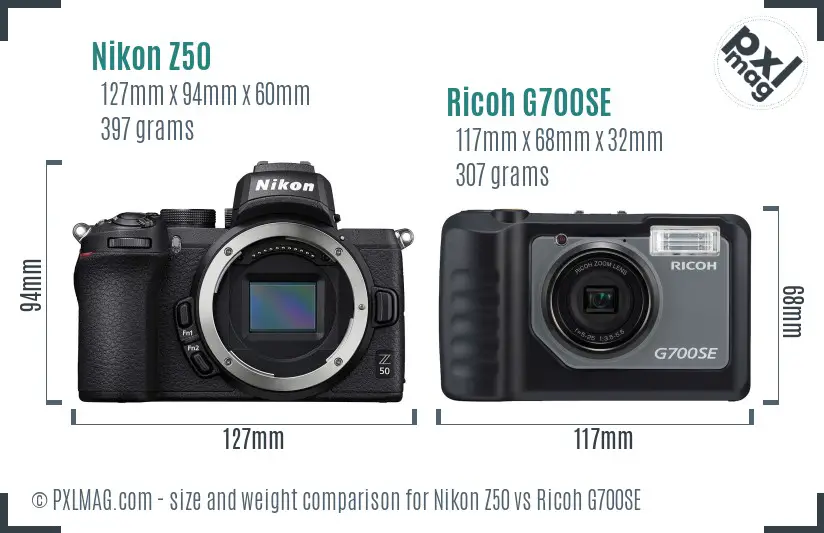 Nikon Z50 vs Ricoh G700SE size comparison