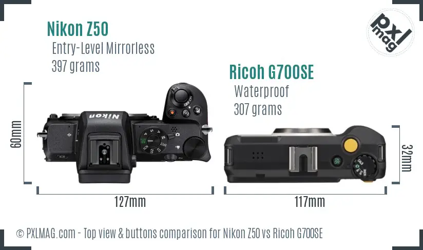 Nikon Z50 vs Ricoh G700SE top view buttons comparison