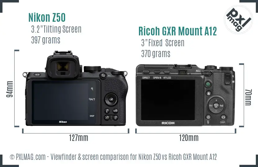 Nikon Z50 vs Ricoh GXR Mount A12 Screen and Viewfinder comparison