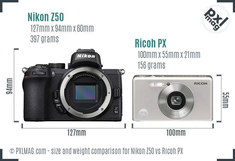 Nikon Z50 vs Ricoh PX size comparison