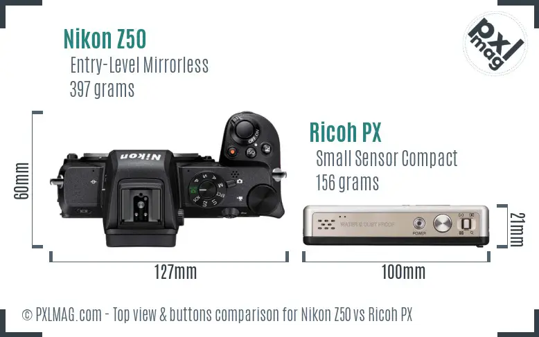 Nikon Z50 vs Ricoh PX top view buttons comparison