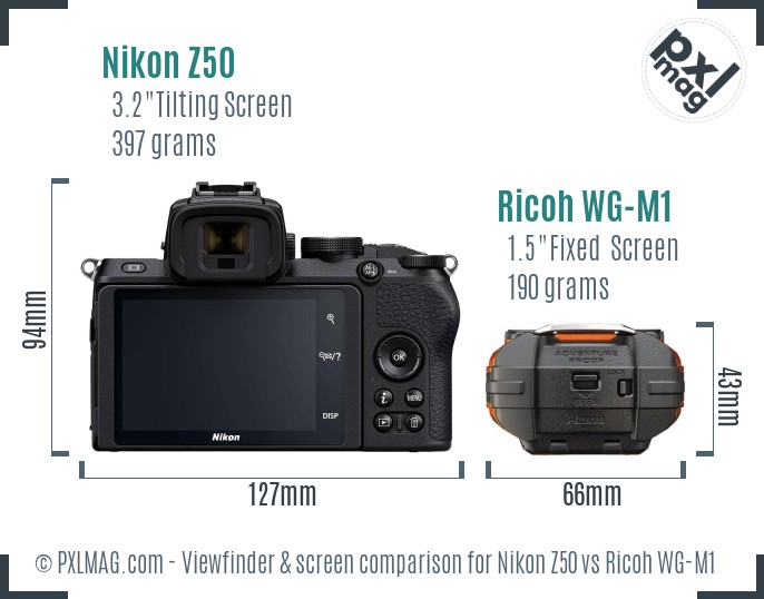 Nikon Z50 vs Ricoh WG-M1 Screen and Viewfinder comparison