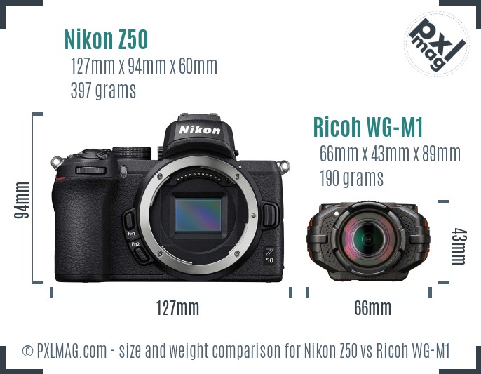 Nikon Z50 vs Ricoh WG-M1 size comparison Nikon Z50 vs Ricoh WG-M1 size comparison