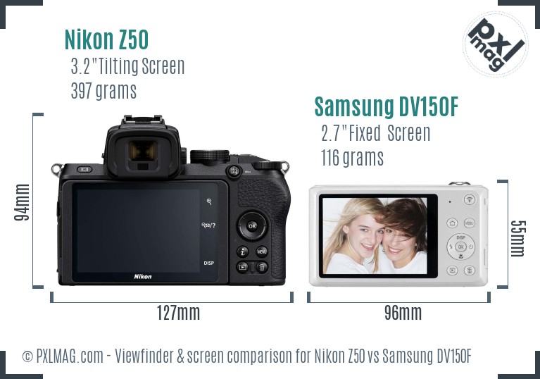 Nikon Z50 vs Samsung DV150F Screen and Viewfinder comparison