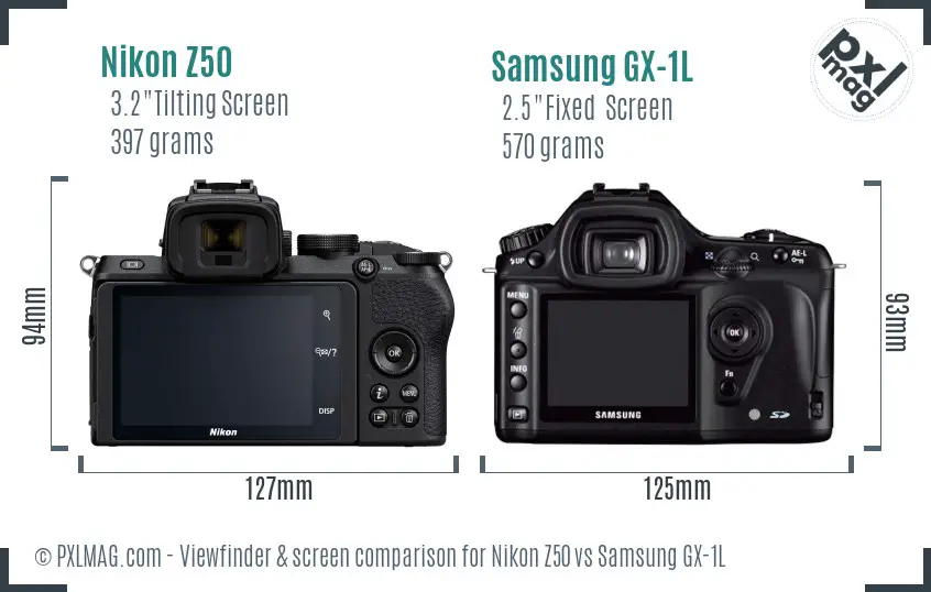 Nikon Z50 vs Samsung GX-1L Screen and Viewfinder comparison