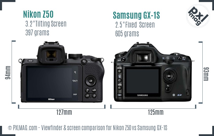 Nikon Z50 vs Samsung GX-1S Screen and Viewfinder comparison