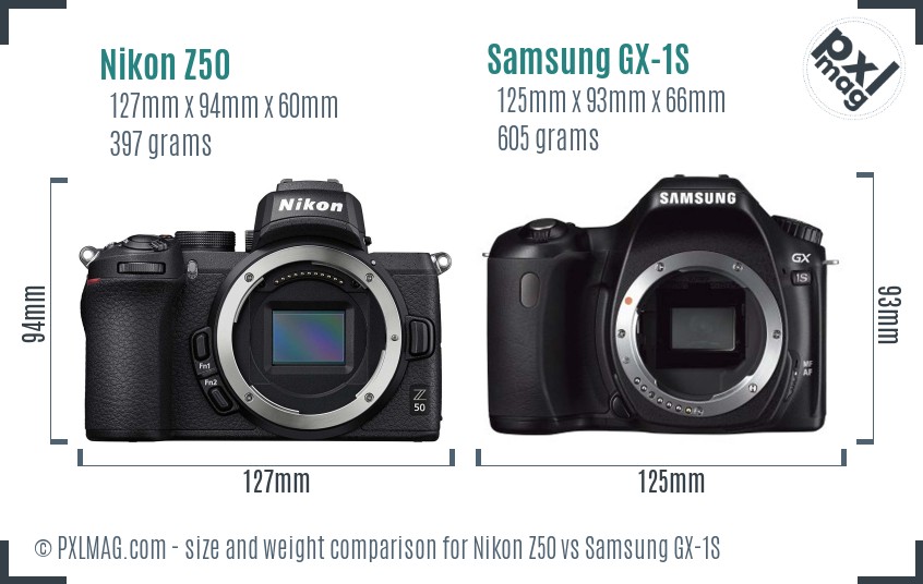 Nikon Z50 vs Samsung GX-1S size comparison Nikon Z50 vs Samsung GX-1S size comparison