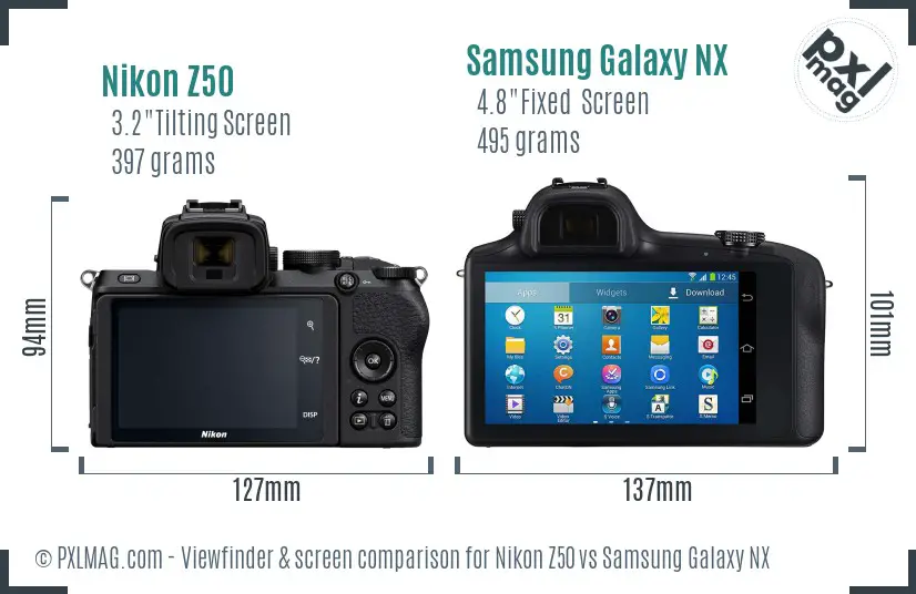 Nikon Z50 vs Samsung Galaxy NX Screen and Viewfinder comparison