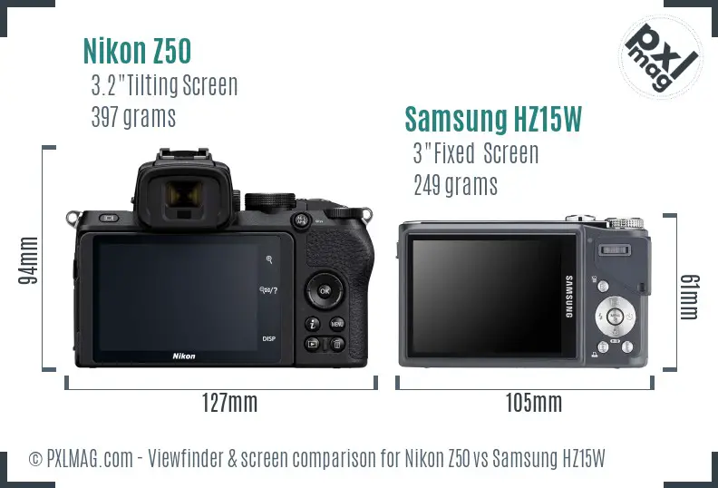 Nikon Z50 vs Samsung HZ15W Screen and Viewfinder comparison