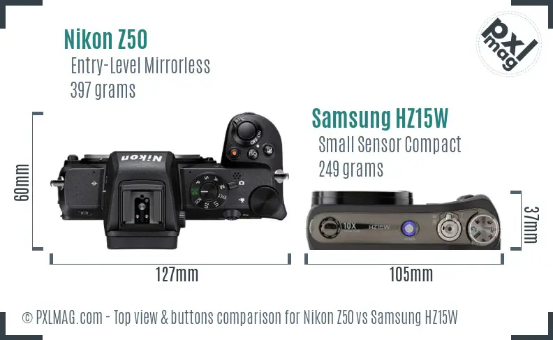 Nikon Z50 vs Samsung HZ15W top view buttons comparison
